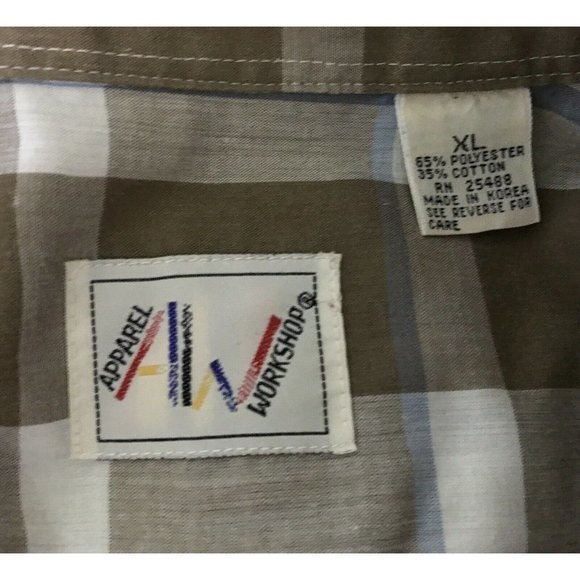 Apparel Workshop Mens XL Casual Button Front Shirt Short Sleeve Tan Plaid - Picture 5 of 5